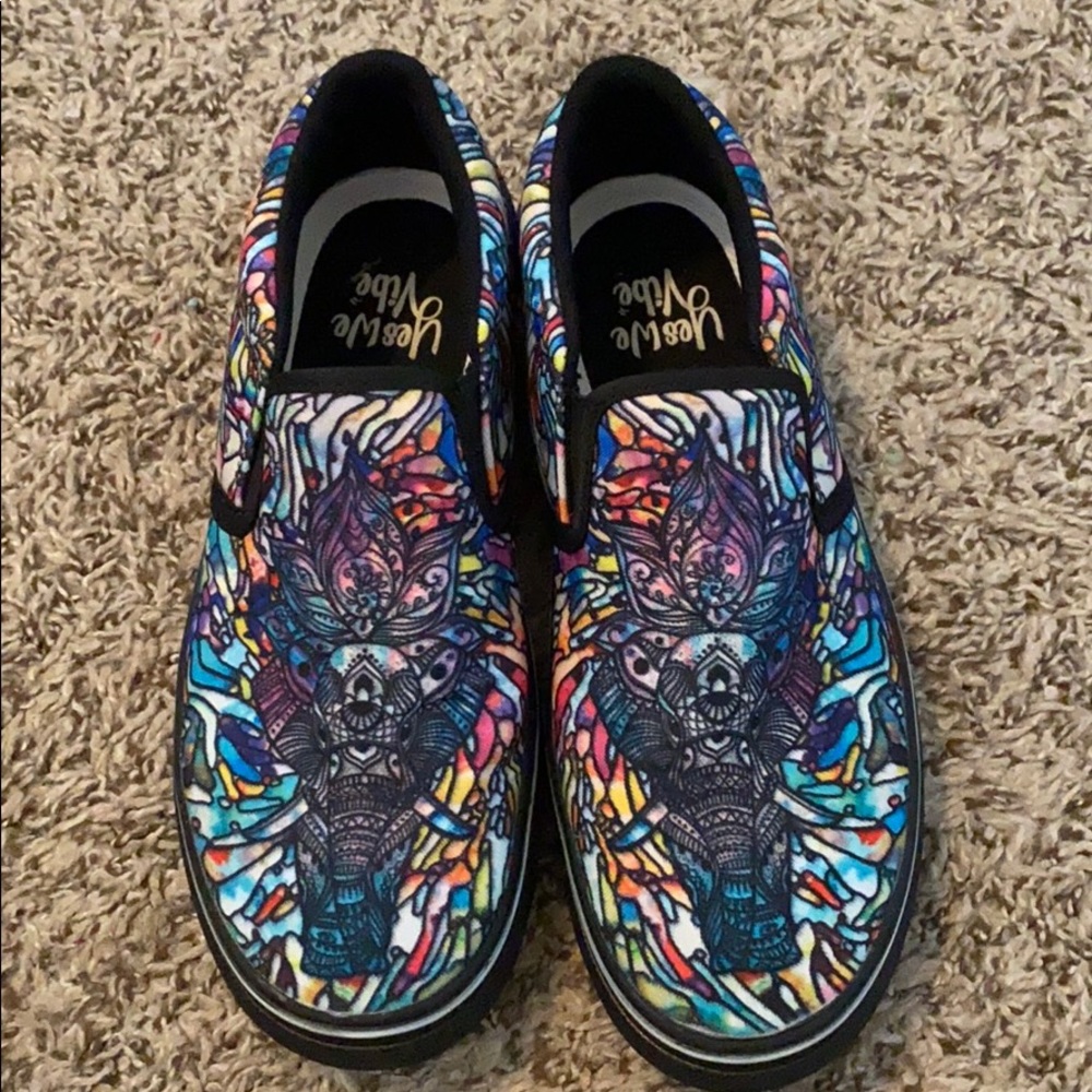 Elephant stain glass looking slip on shoes